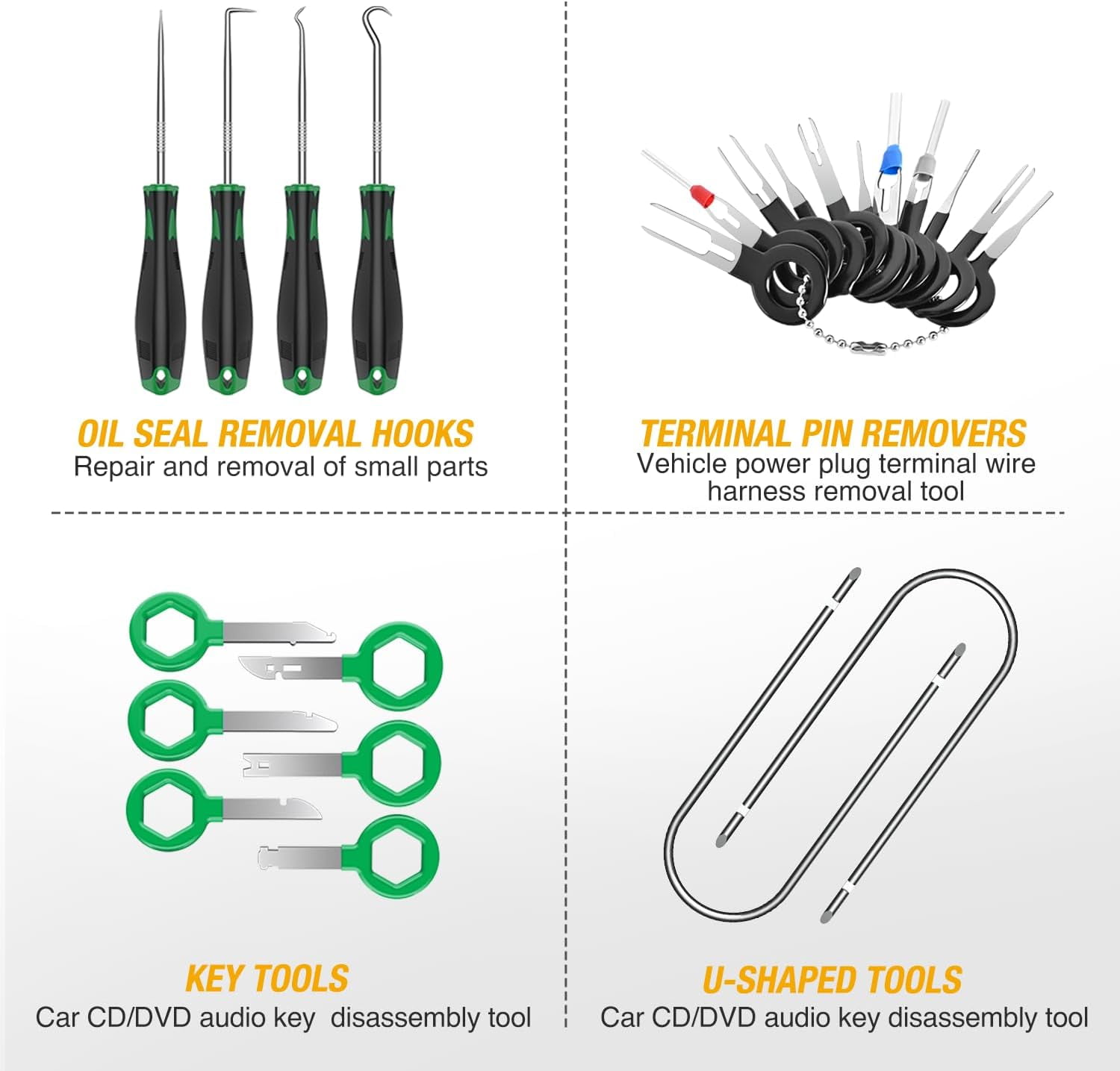 GOOACC 102Pcs Trim Removal Tool, Auto Push Pin Nylon Bumper Retainer Clip Set Fastener Terminal Remover Tool Round Handle Crowbar Kit Car/Radio Panel, Green
