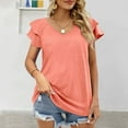 thumbnail image 3 of Askfv Summer Tops Knit Shirts Casual Ruffle Short Sleeve Top Round Neck Tunic Tank Tops Tee Blouse for Women, 3 of 6