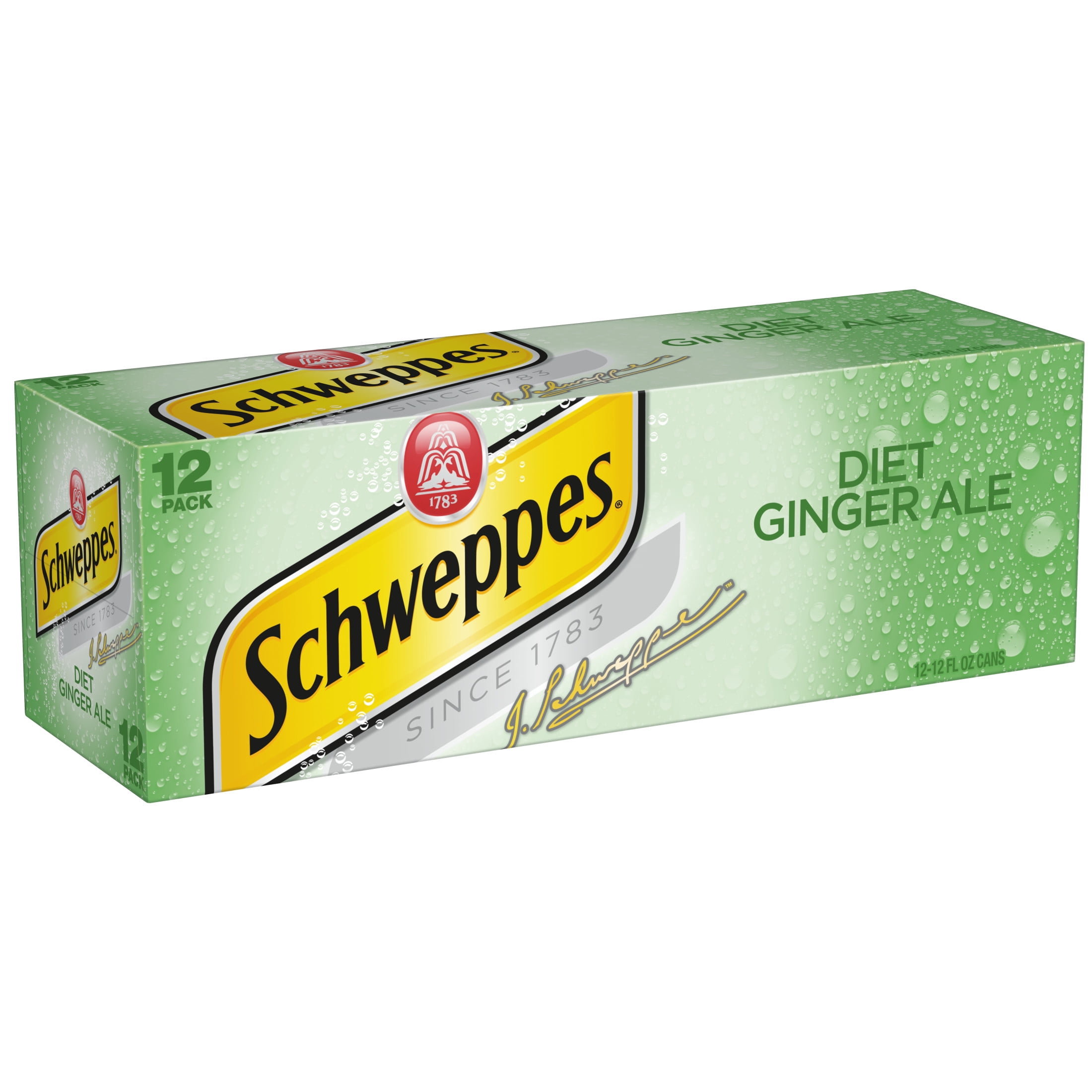 (3 pack) Schweppes Caffeine Free Zero Sugar Ginger Ale Soda Pop, 12 fl oz, 12 Pack Cans