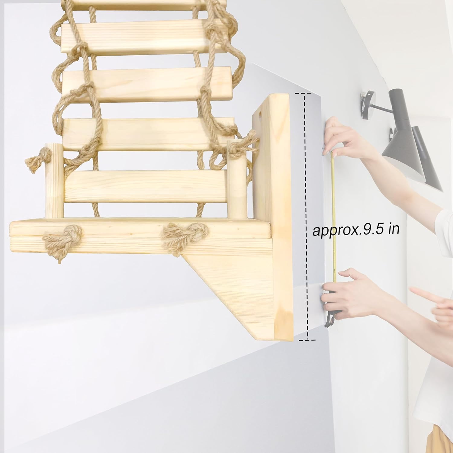 Wall Shelves Climbing Bridge for Indoor Cats, 55 Inch Wooden Perch with Sisal Rope, Space Saving Wall Mounted Furniture
