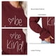 thumbnail image 5 of Sudadera de mujer con cuello redondo, jersey de manga larga con estampado Be Kind, blusa holgada informal para mujer, rojo vino S, 5 of 6
