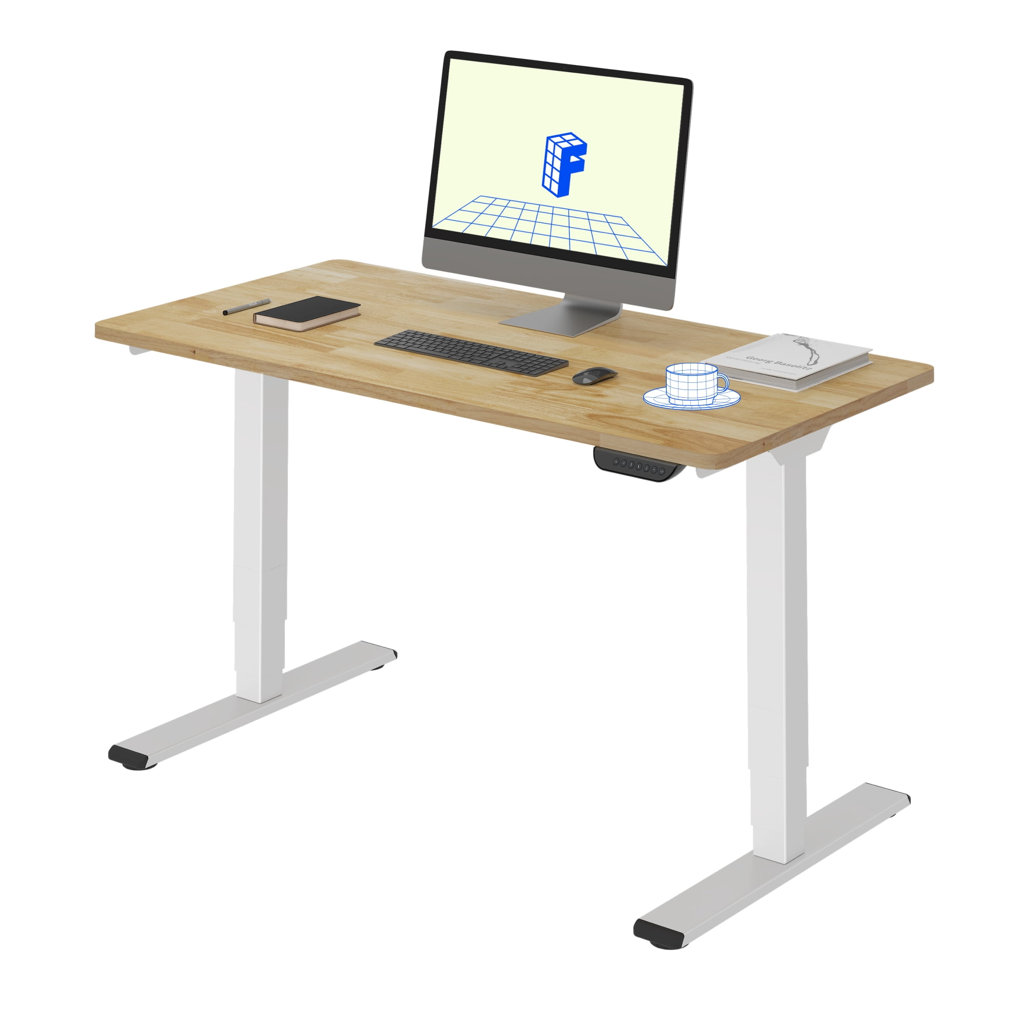 FLEXISPOT E6 48"x24" Dual Motors 3-Stage Standing Desk Solid Wood Home Office Height Adjustable Desk with Wheels, Solid Rubber Wood Desktop and White Frame