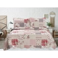 thumbnail image 4 of Marina Decoration Rich Printed Embossed Pinsonic Coverlet Bedspread Ultra Soft Bedding Summer Quilt Set with Shams, Floral Plaid Pattern Pink Green Red Purple Cream Color, 4 of 7