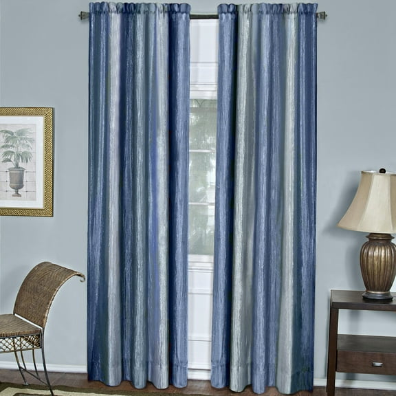 Ombre Blue Striped Modern Window Curtain Panel: 50" x 84", Rod Pocket Panel