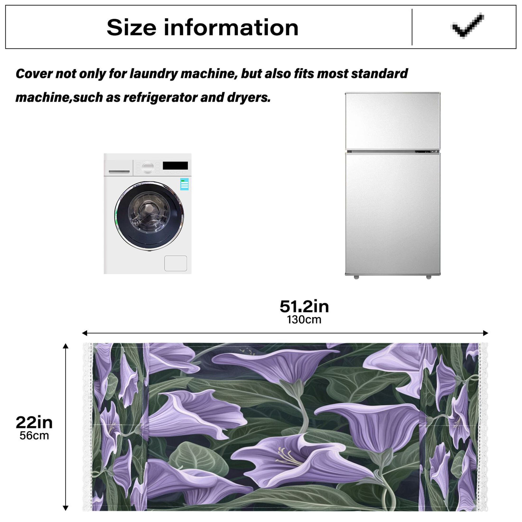 Purple Datura StramoniumWasher and Dryer Covers Dust-Proof and Oil Resistant Fridge Cover with 4 Storage Pockets Washing Machine Top Cover for Laundry Kitchen Home 51.2 x 22 In