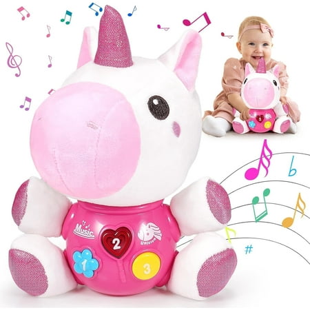 JUGAAD LIFE Unicorn Baby Musical Toys, Newborn Girls Soft Plush Stuffed Animal, Infant Light Music Set, 1st Birthday Shower Gift 0 1 3 6 9 12 18 Months 1 2 Year Old Toddler Girl