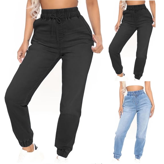 QLEICOM Jeans for Women,Womens Jeans,Women's High-Waist Harem Jeans with Cuffed Ankle and Cropped Length Comfortable Relaxed Fits Denim Pants in Casual Style