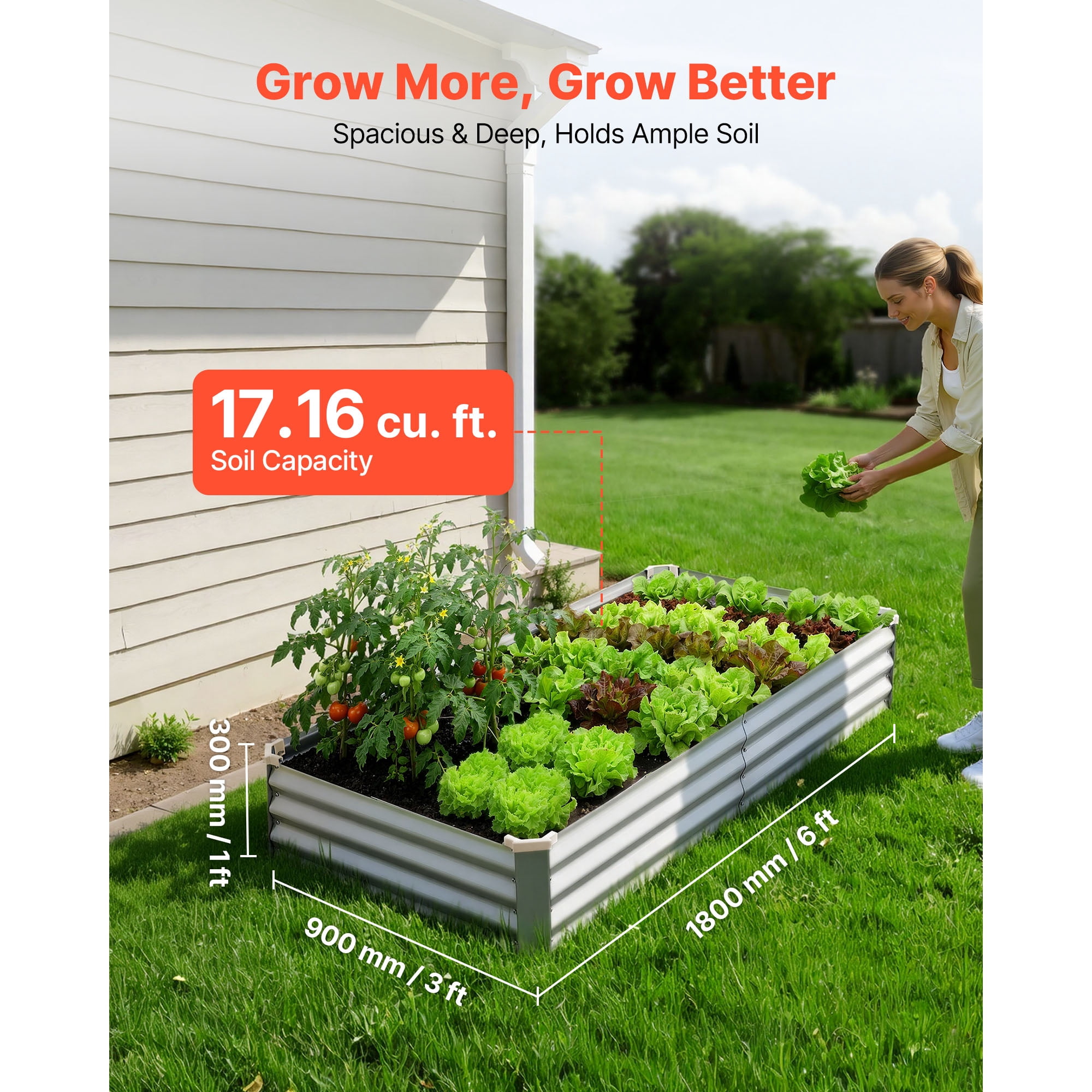 KFFKFF 2 Pack Galvanized Raised Garden Beds, 6 x 3 x 1 ft, Rectangular Metal Planter Boxes Kit for Outdoor Use, Bottomless Elevated Planting Box with Gloves, Alu-Zinc Material, Silver
