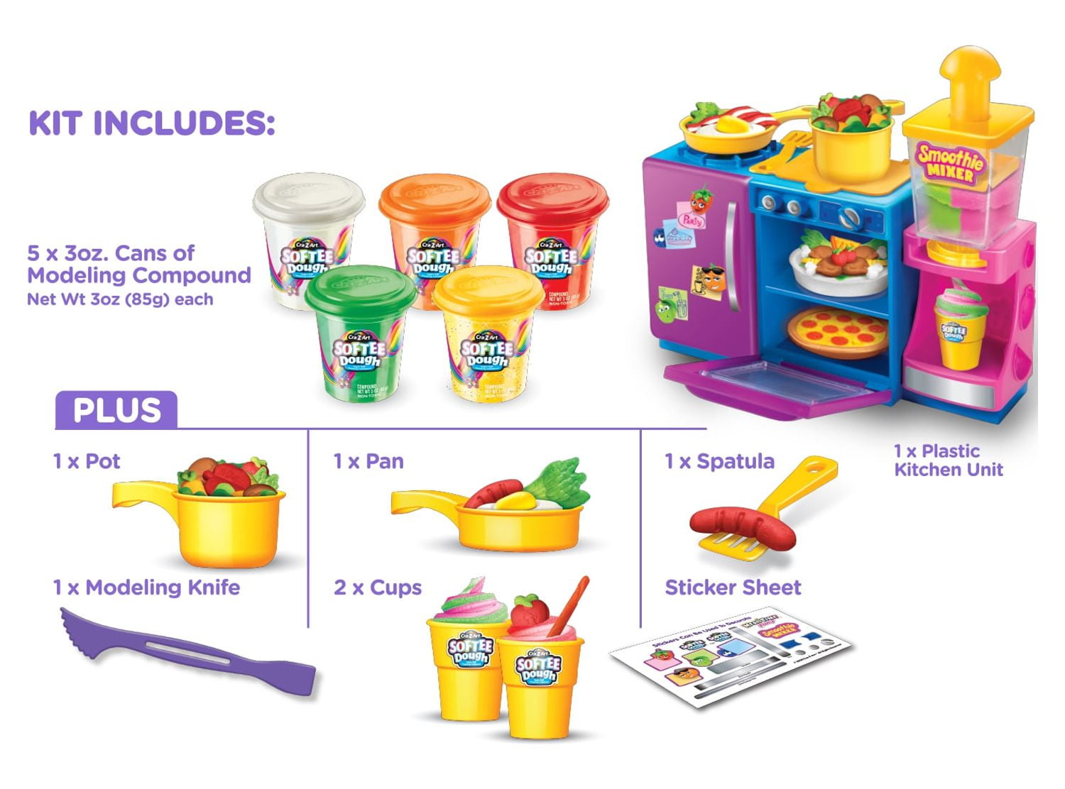 Cra-Z-Art Softee Dough Multicolor Mealtime Fun, 1 Dough Set