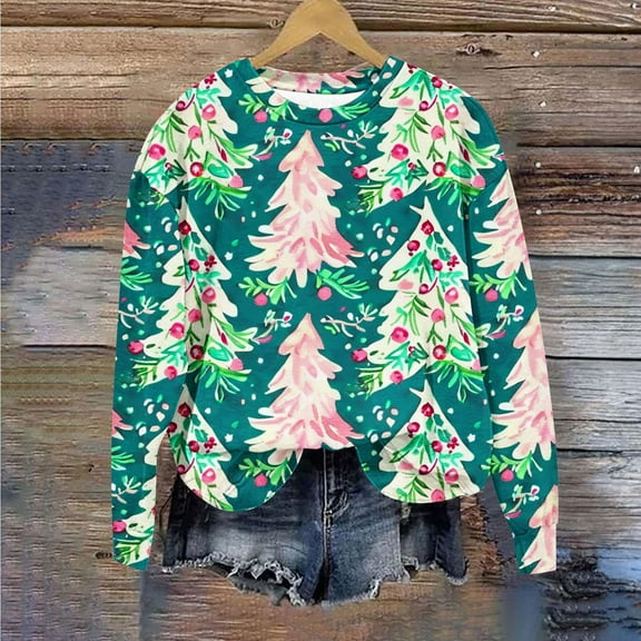 WXLWZYWL Womens Christmas Sweatshirts Cute Xmas Ugly 3D Graphic Print Sweaters Oversized Long Sleeve Round Neck Pullover Tops