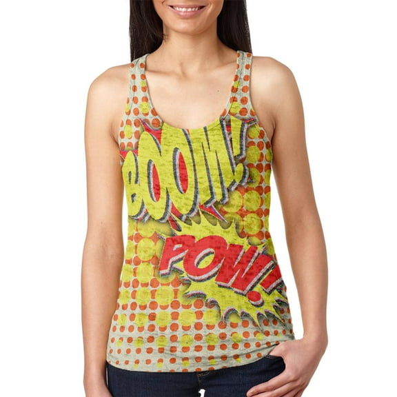 Halloween Boom Pow Vintage Comic Book Costume Juniors Burnout Racerback Tank Top Multi LG