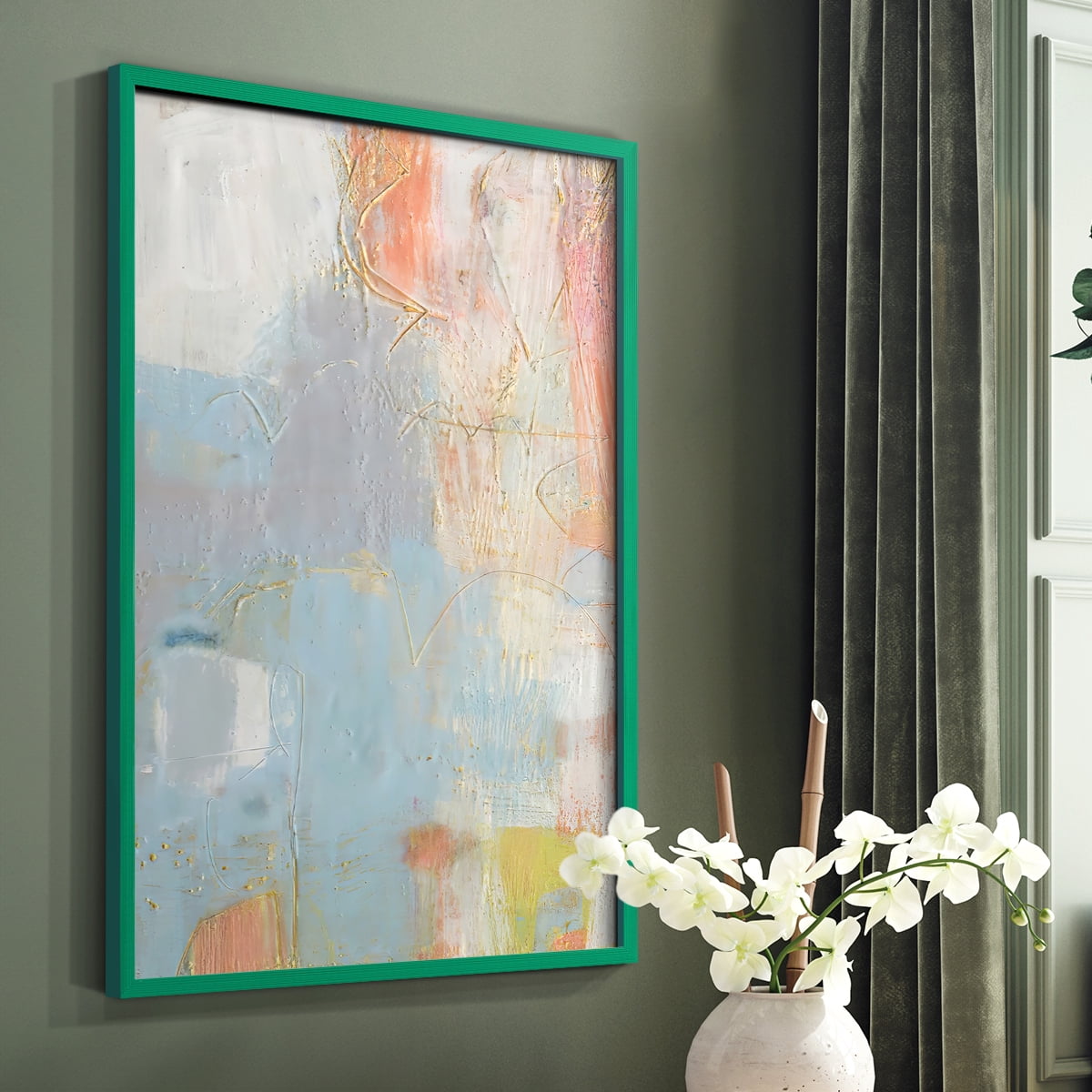 Cully II Framed Print in Green Solid Wood Framed Print No Nail Hanging