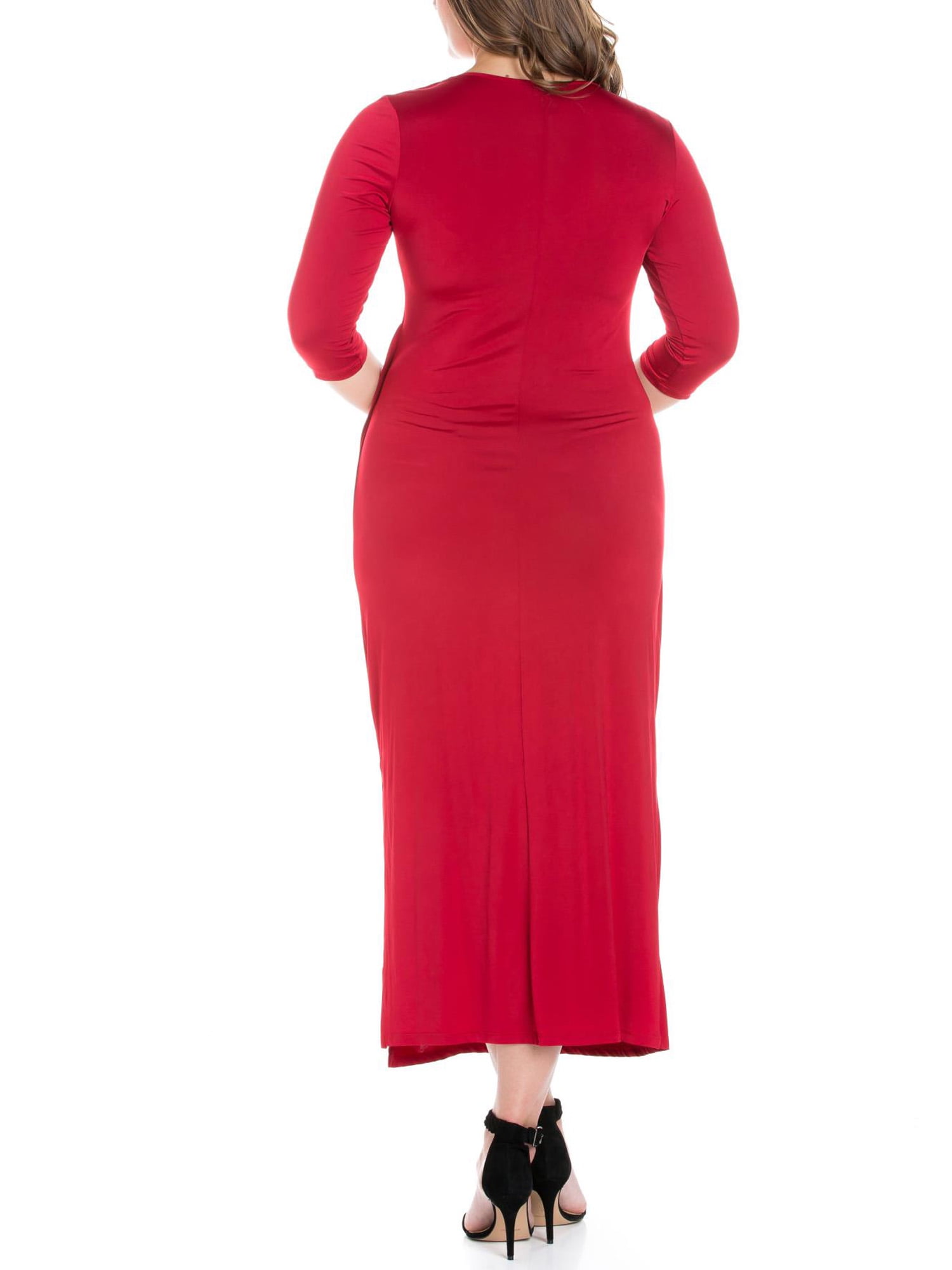 24seven Comfort Appare Fitted V-Neck Side Slit Maxi Dress
