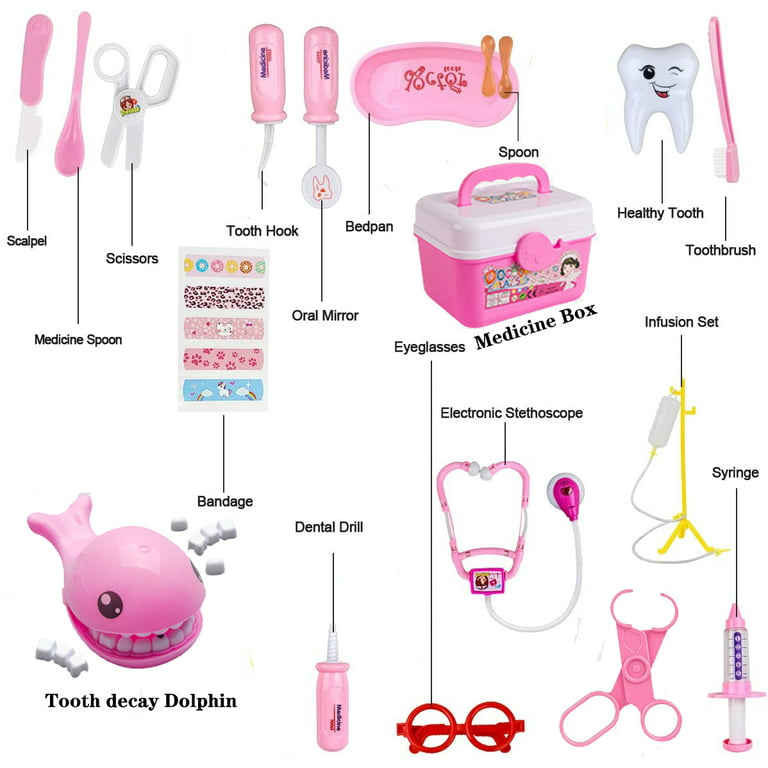 Dentist Kit for Kids with Pretend Teeth, Dental Accessories and Dress Up  Costume - Kids Dentist Kit Play Set - Pretend Play Gift for Kids Toddlers