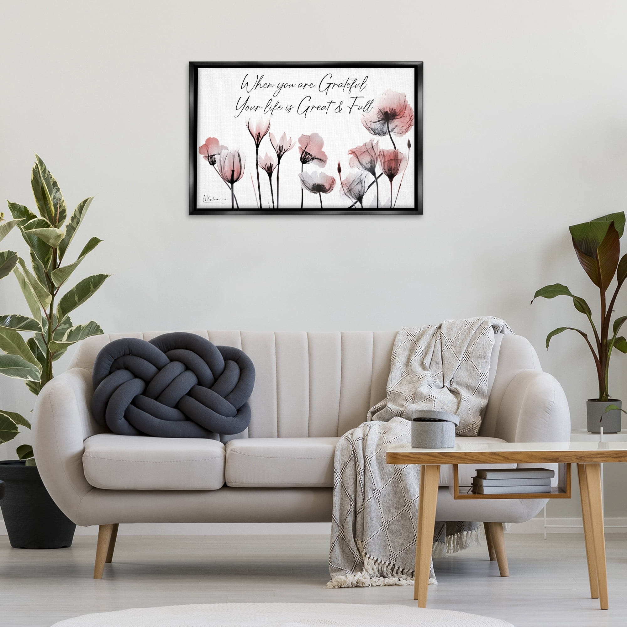 Stupell Industries Grateful Faith Floral Religious Painting Black Floater Framed Art Print Wall Art, 31 x 21