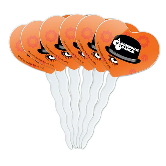 A Clockwork Orange Hat and Logo Heart Love Cupcake Picks Toppers Decoration Set of 6