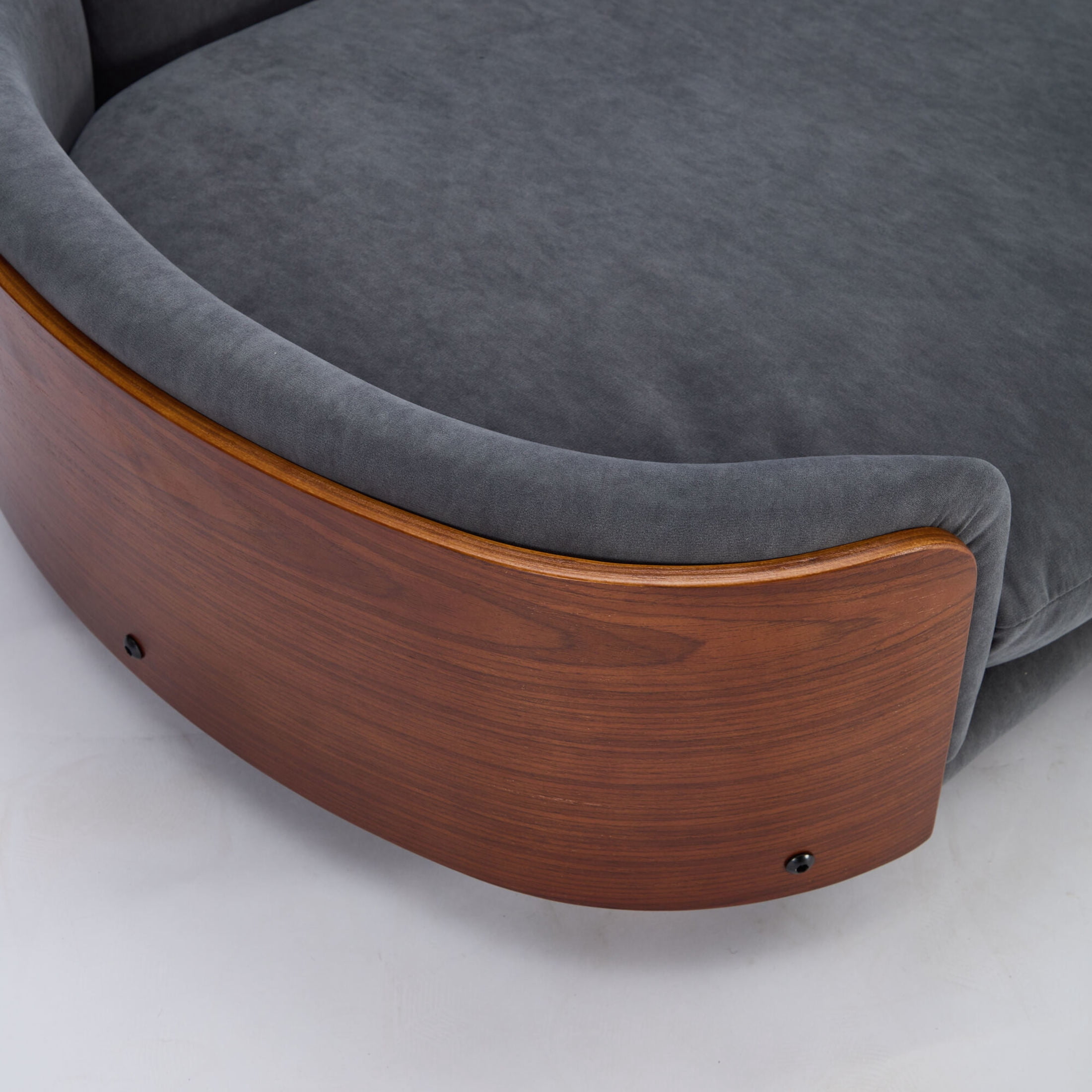 Noble House Scandinavian Elevated Large Dog Bed, Pet Sofa with Solid Wood Frame, Dark Gray and Walnut