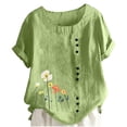 thumbnail image 2 of XMMSWDLA Chemises Mode pour Femmes à Manches 3/4 pour Femmes T-Shirt Blouse Décontractée à Col Rond avec Coutures Fête Vert Hauts de Printemps pour Femmes 2024, 2 of 3