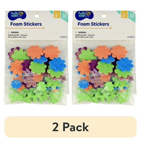 (2 pack) Hello Hobby Glitter Foam Flower Stickers, Multicolor, Flower Icons