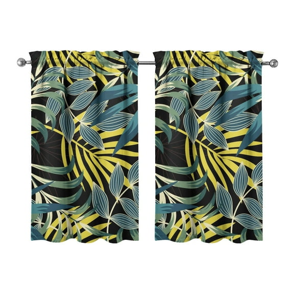 Summer Vibes Tropical Leaf Kitchen Curtains 2 Pack 27.5Wx39L Inch Semi-Sheer Rod Pocket Panels for Farmhouse Decor