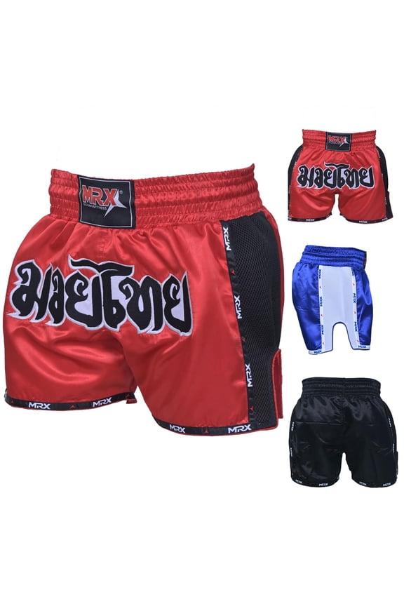 Men Boxing Shorts MMA Mauy Thai Training Fitness Gym Cage Fight Kickboxing Trunks Clothing Black/Red XXS