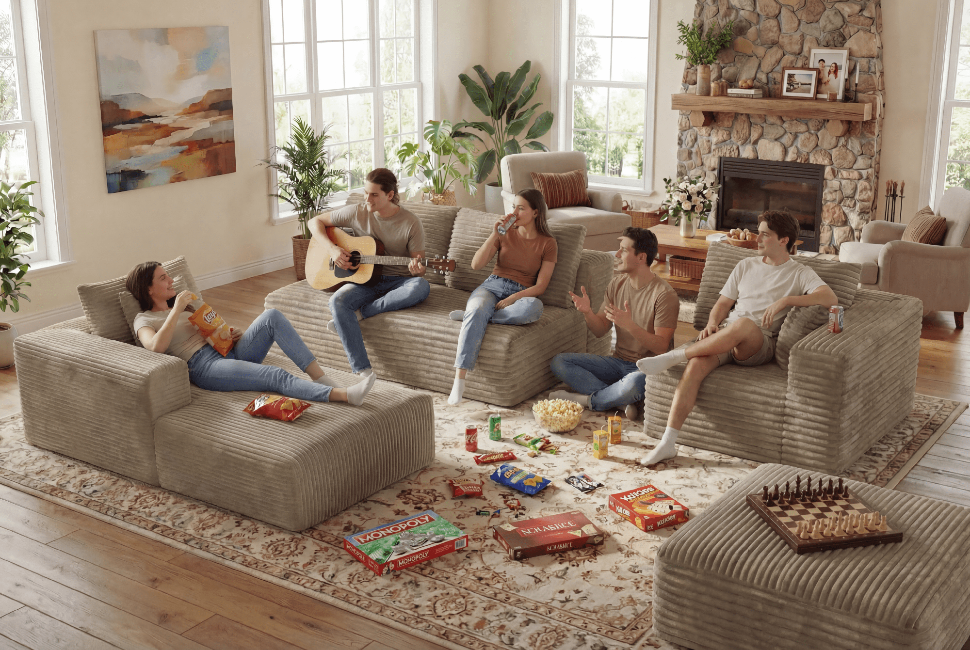 Liaroo 134.7" Sectional Sofa, Boneless Couch, U-Shaped Couches with Chaise No Assembly Required Modular Cloud Sofa for Living Room Apartment Theater Room