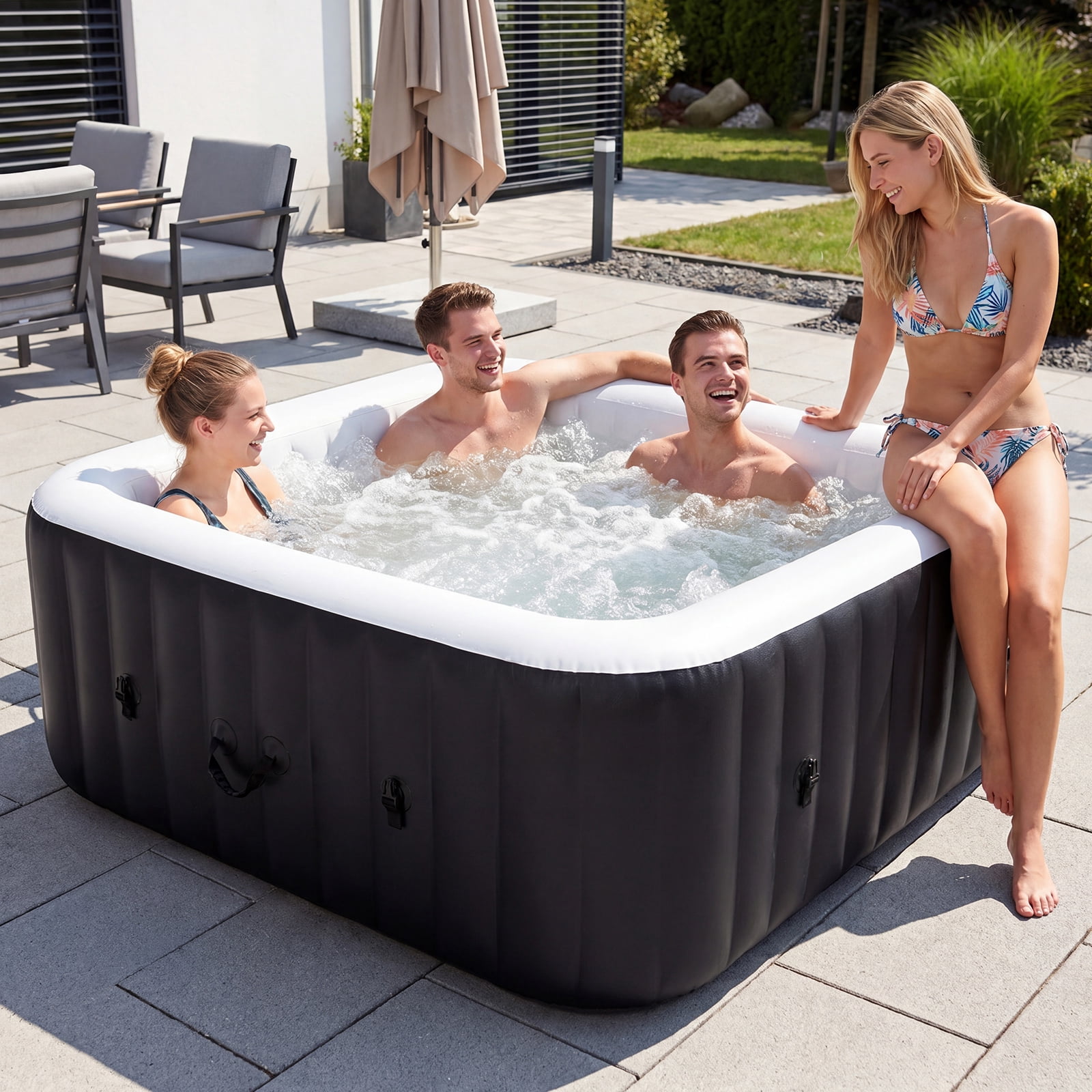FICISOG Inflatable Hot Tub Set, 6 Person 73" Energy Efficient Hot Tub SPA with Bubble Jet, Heater Pump, 4 Filters, Insulated Tub Cover and EVA Floor Mat, Portable Family Pool Hot Tub for Patio