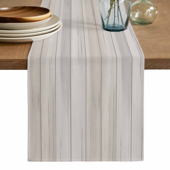 Beige Table Runner, Farmhouse Simple Abstract Striped Wooden Grain Washable Cotton Linen Table Runners 60 Inches Long, Dresser Scarf Runner for Coffee/TV Stands/Kitchen/Cabinets 13''x60''