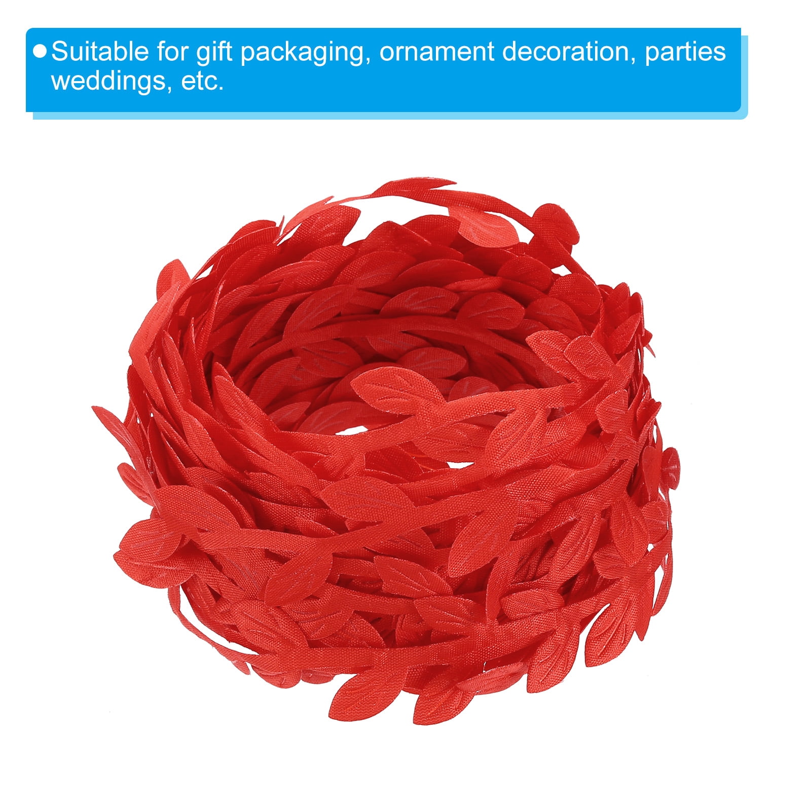Unique Bargains Leaf Ribbon for Christmas Wreath Making Gift Wrapping Wedding Red