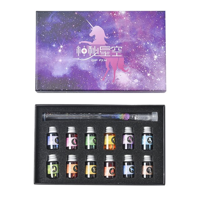 Glass Dip Pen Ink Set Calligraphy Dip Pens Calligraphy Pen And Ink Set With 12 Colorful Inks For Art Writing Signatures
