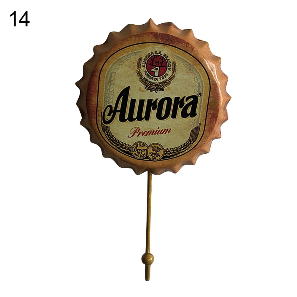 Creative Retro Metal Beer Bottle Cap Sign Wall Hook Bar Pub Clue
