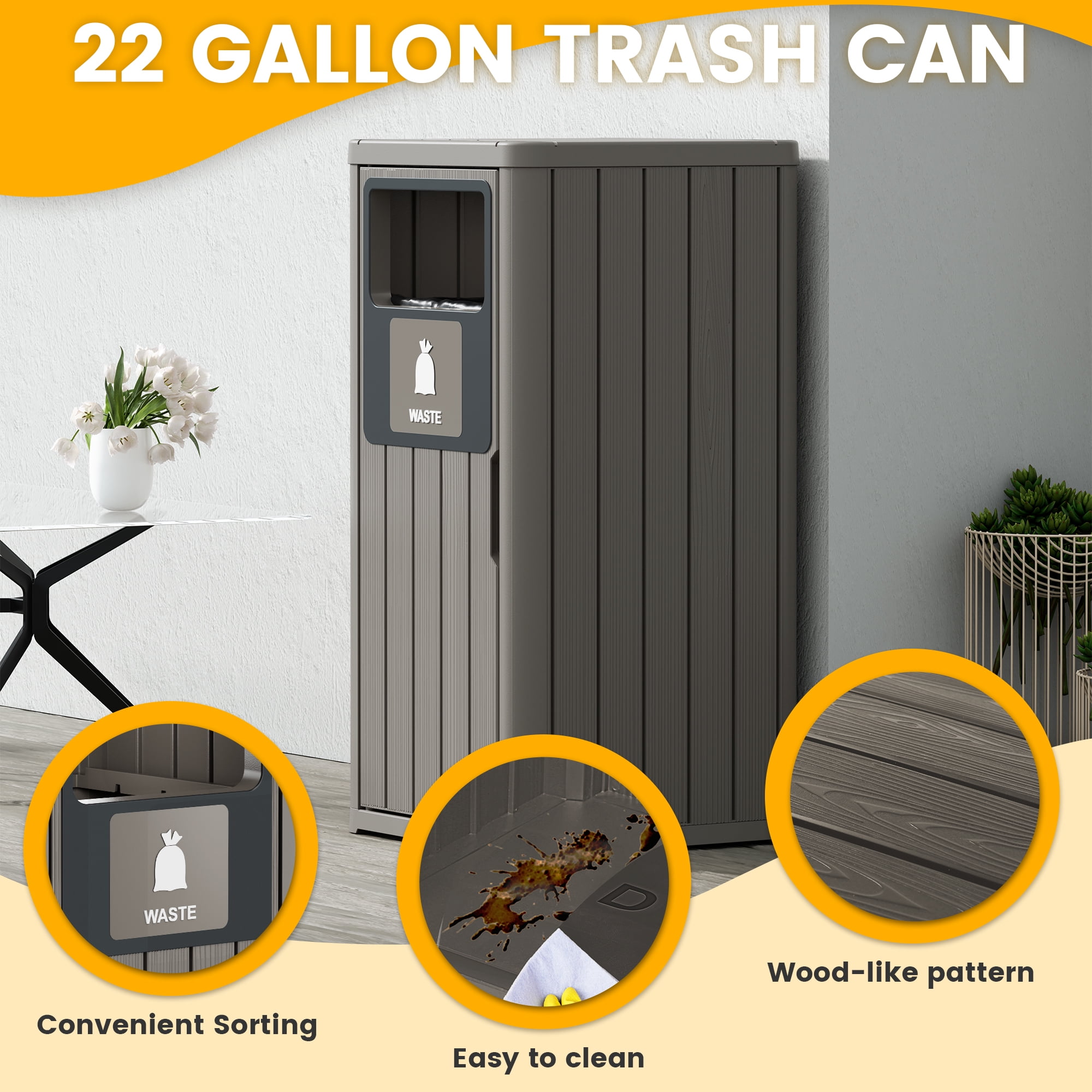 Bifanuo 42 Gallon Trash Can – Durable, Waterproof Resin Garbage Bin for Indoor & Outdoor Use, Weather-Resistant Commercial Trash Can for Patio, Kitchen, 1-Pack