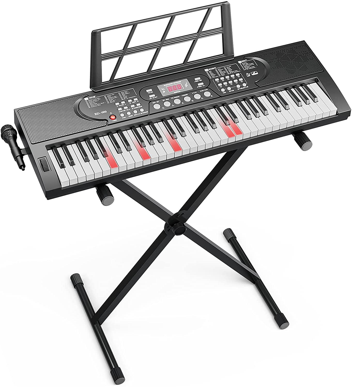 Music Stand for Beginner Kid and Adult Power Supply UMOMO UMK-811 Electric Piano Keyboard with Stand Portable Electronic Musical Piano with Microphone Black 61 key Music Keyboard Piano 