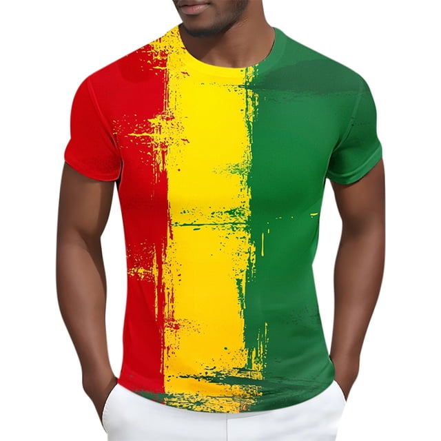 T-Shirt Imprimé à Col Rond et Manches Courtes pour Hommes pour Célébration Patrimoniale Haut Léger