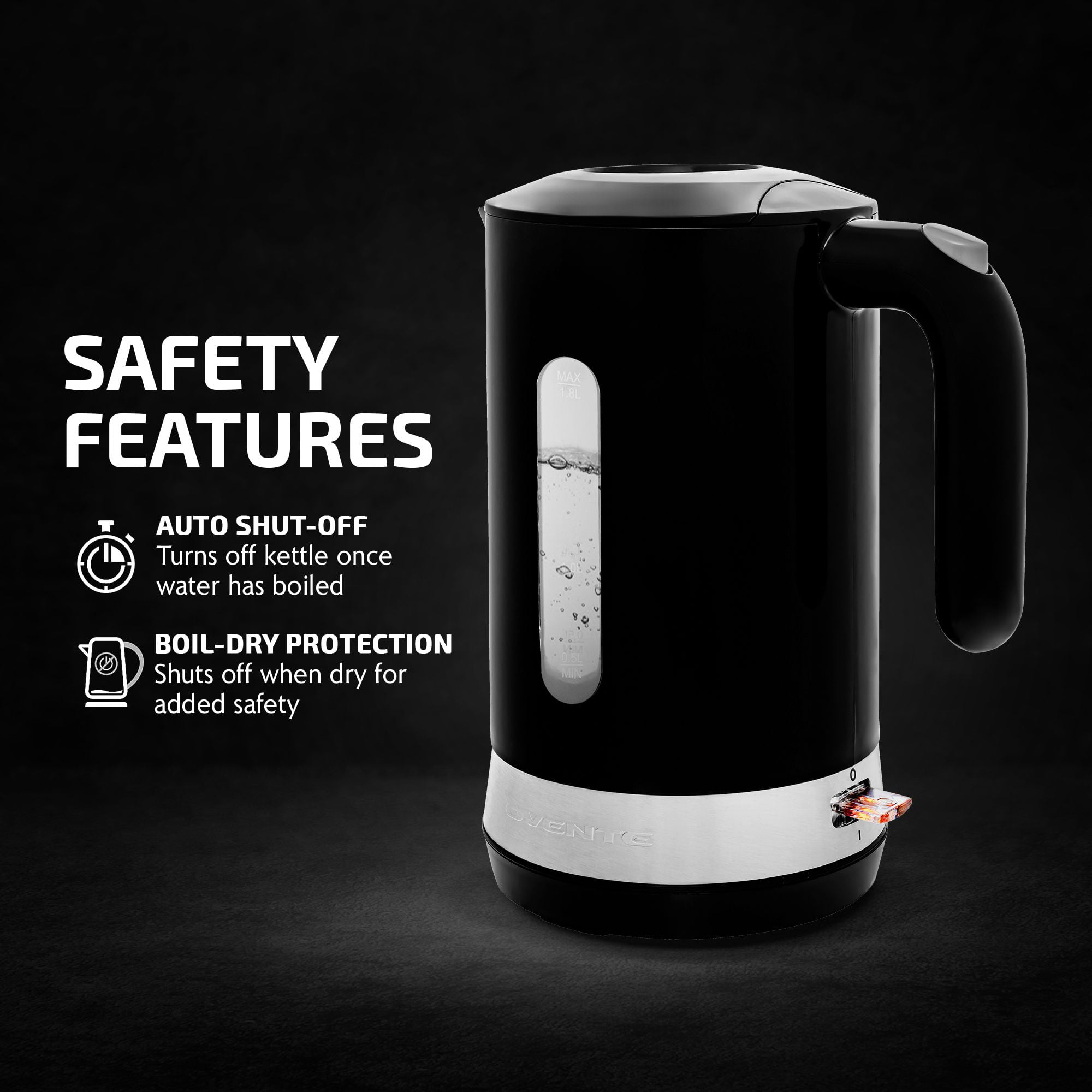Ovente Electric Hot Water Kettle 1.8 Liter Prontofill Lid 1500W BPA-Free  Portable Countertop Tea Coffee