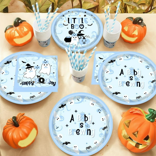 Vajilla de papel para decoración de cumpleaños, 120 piezas, vajilla desechable de Halloween, servilletas, platos, vasos y pajitas (24 piezas cada una), vajilla desechable, decoración del hogar, artícu