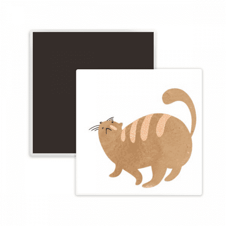 

Brown Fat Cat Animal Watercolor Square Ceracs Fridge Magnet Keepsake Memento