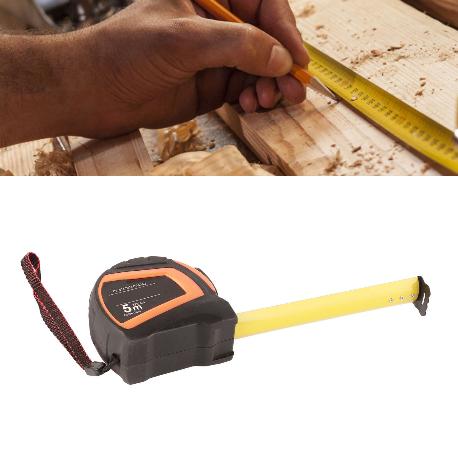 Steel Tape Measure, ABS 5 Meters Black Orange Matte Spray Steel Tape Measure Measuring Tool  For Woodworking