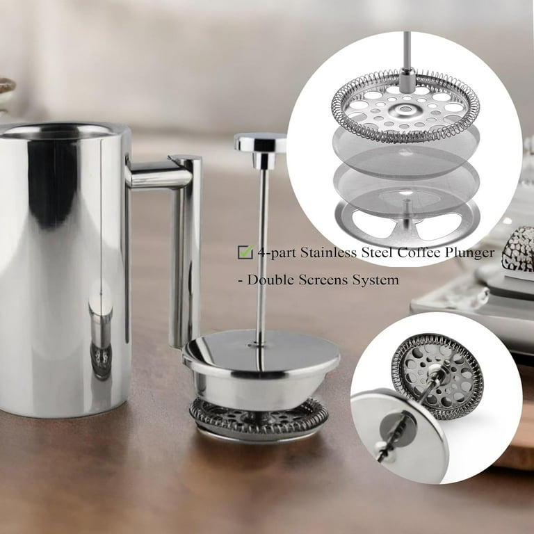 Secret Scope Small Stainless Steel French Press, 12oz Dual-Filter