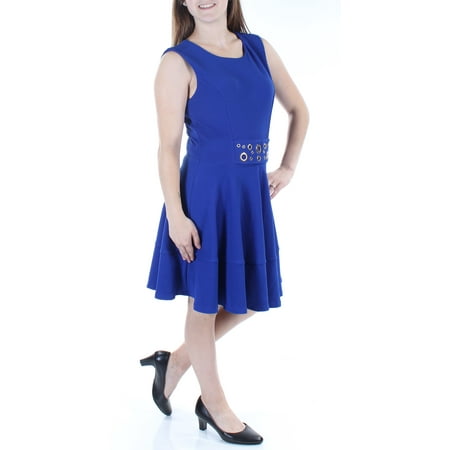 Length Eyelet - XOXO Womens Blue Eyelet Sleeveless Jewel Neck Knee Length Fit + Flare Dress Size: M