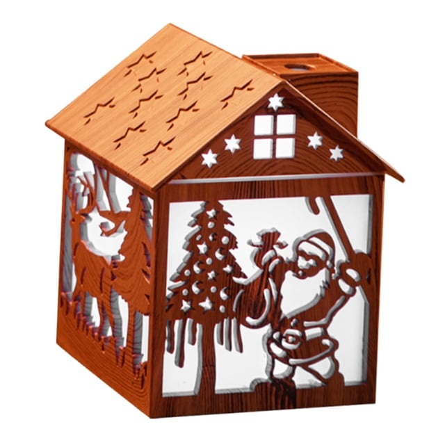 Humidificador con forma de casa, 2 modos de pulverización, USB, luz ambiental, tanque de agua de 240 ml con luz nocturna, humidificador de niebla para Grano de madera claro