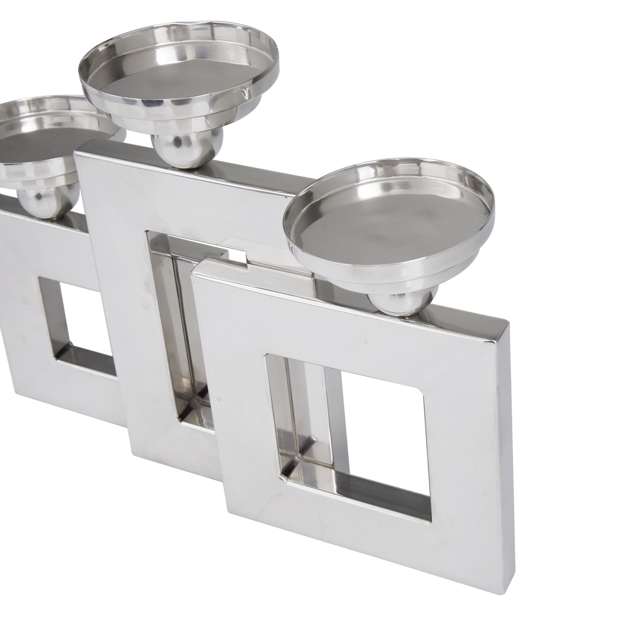 DecMode 3 Candle Silver Stainless Steel Metal Pillar 3 Plate Candle Holder