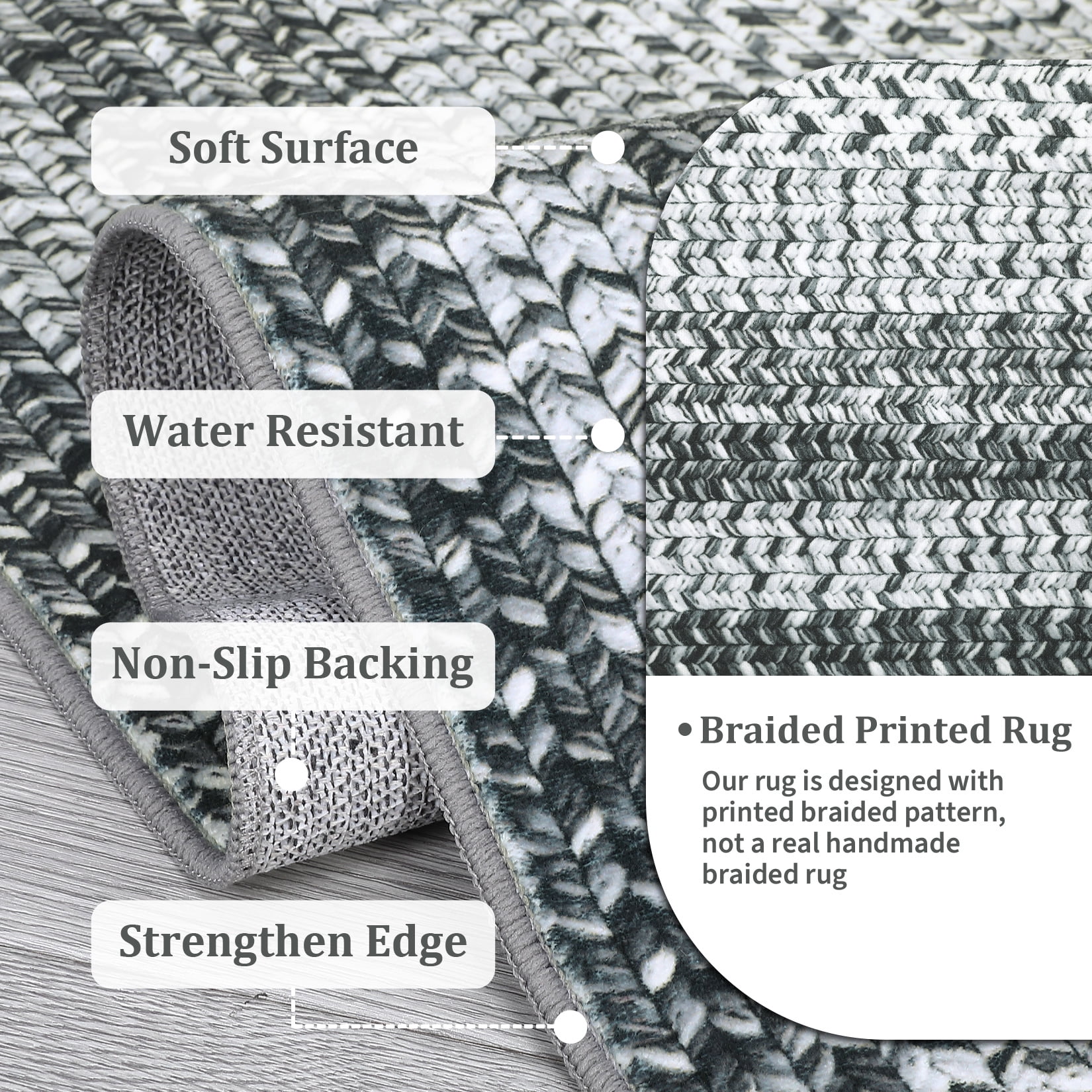 CAROMIO Indoor Area Rug 2' x 8' Runner Rug for Living Room Modern Imitation Braided Pattern Geometric Rug Bedroom Rug, Gray