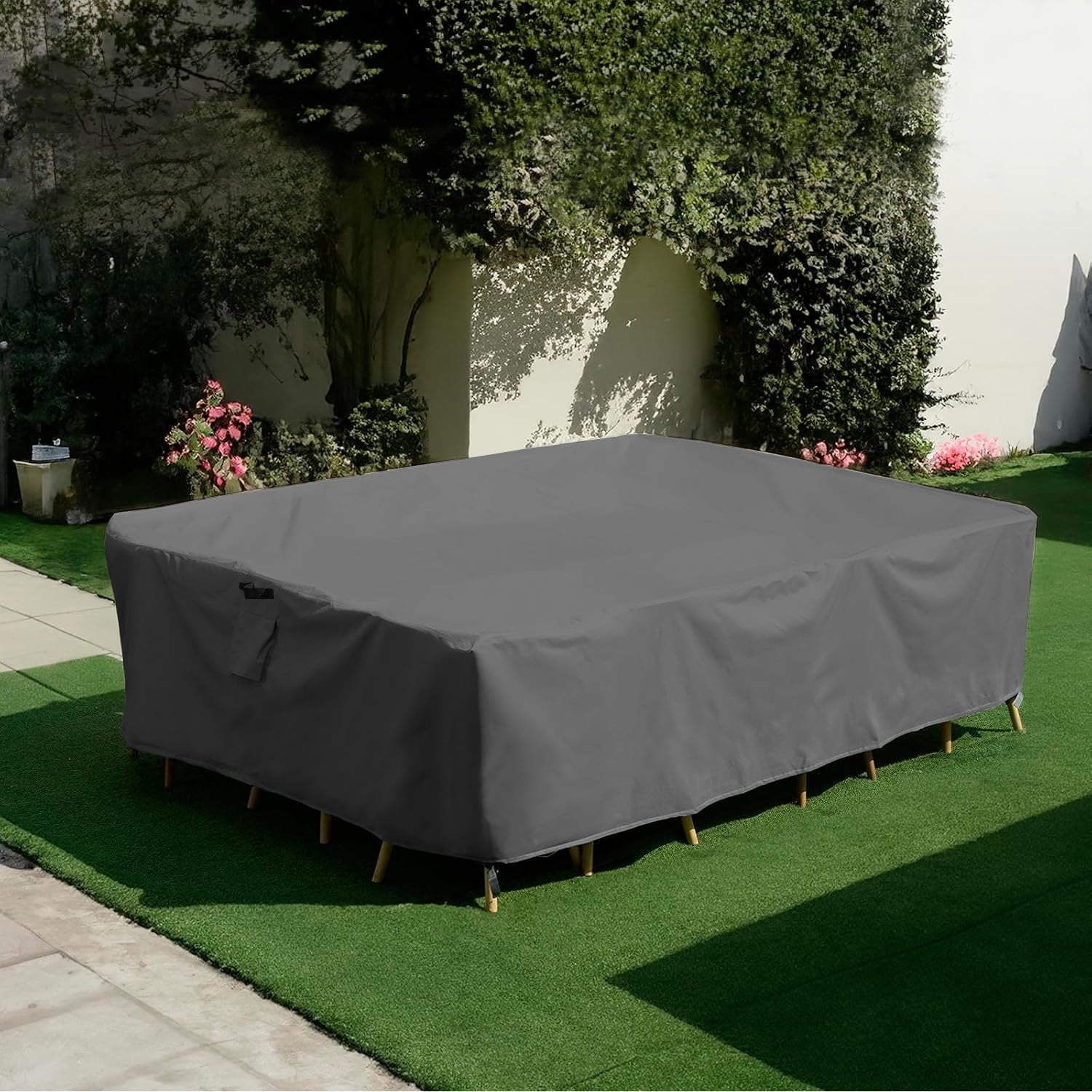 Patio Sectional Sofa Cover with Windproof Straps, Heavy Duty Waterproof Furniture Cover for Modular and Corner Couches, 128"L x 83"W x 28"H,Gray