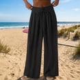 thumbnail image 2 of Women's Linen Pants High Waisted Pant Summer Casual Wide Leg Drawstring Trousers Beach Vacation Clothes by Yigetop Light Ashy L, 2 of 7
