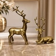 thumbnail image 4 of Lypsnake Christmas Resin Reindeer Figurine Set Of 2, Metallic Gold Finished Standing & Lying Deer Statues With Elegant Antler, Tabletop Ornament For Modern Home Decor, 4 of 7