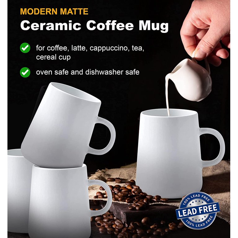 Bruntmor Modern Matte Large 16 oz Family Ceramic Coffee Mug Set of 4 Cups 