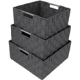 thumbnail image 2 of Storage Box Woven Basket Bin Container Tote Cube Organizer Set Stackable Storage Basket Woven Strap Shelf Organizer Built-in Carry Handles (Woven Basket Set - 3 Piece, Gray), 2 of 7