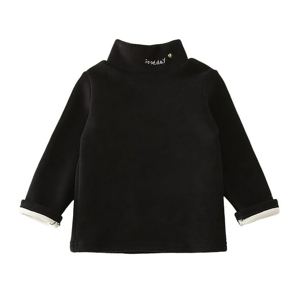 Povozer Toddler Baby Girl Basic Solid Color Turtleneck T Shirt Top Long Sleeve(Black,8-10Y)