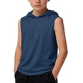 thumbnail image 5 of Jalioing Kids Workout Tops Sleeveless Hooded Athletic Shirts Big Boys Girls Summer Casual Solid Color Sport Hoodies, 5 of 6